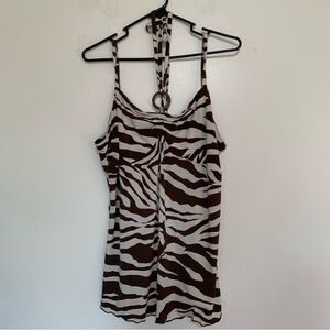 Lena Jeans Blouse Halter Top zebra print with an O-ring Large